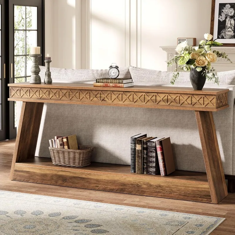 Farmhouse Console Table, 71-Inch Extra Long Entryway Table with Storage, 2-Tier Narrow Sofa Table Behind Couch, Woode