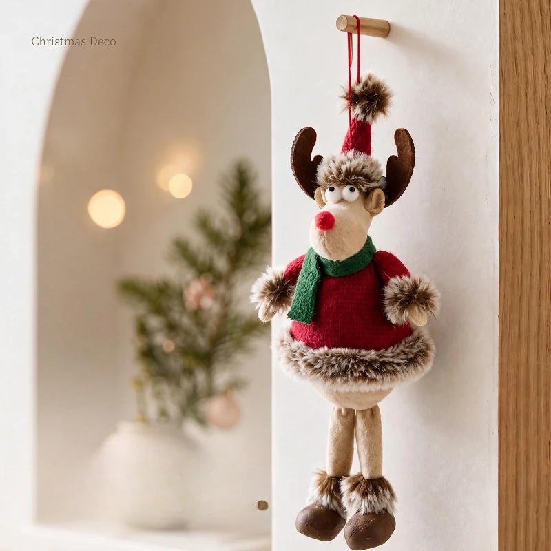 Kawaii Plush Reindeer Christmas Ornament, Cute Stuffed Deer Hanging Decor with Scarf, Soft Plush Animal Pendant for Xmas Tree