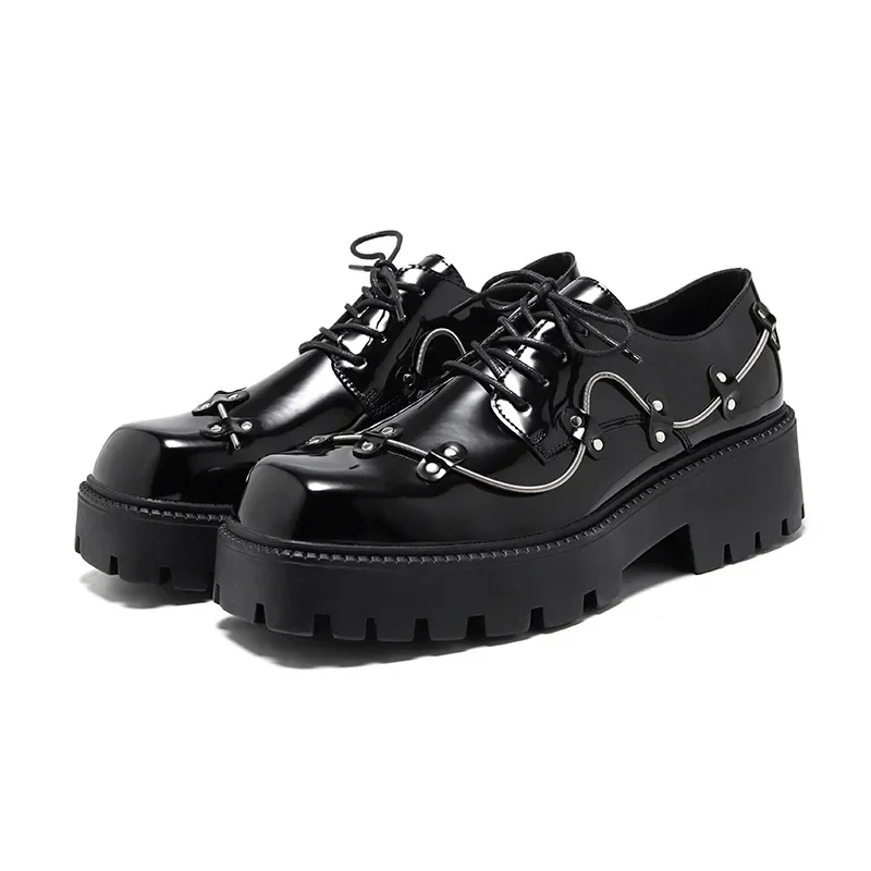 2023 Black Brogue Shoes Men Classic Platform Oxford Dress Shoes Men Retro Patent Leather Footwear Low-Ankle Party Shoes