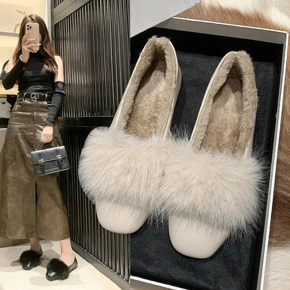 Big Size Lambwool Moccasins Femme Curly Sheep Fur Flats Woman Warm Plush Loafers Winter Cotton Shoes Women Furry Snow Boot