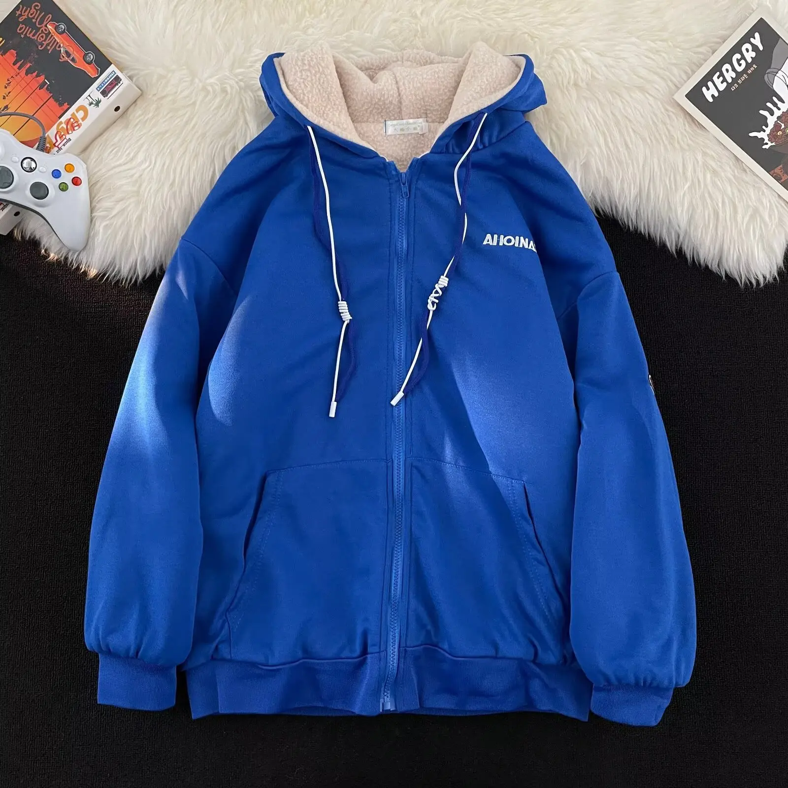 فضفاضة تناسب هوديي Jaet الرجال حجم كبير 250 Pou كسول Sle زوجين تصميم جديد سترة مفتوحة ملابس الخريف الشتاء القطنية