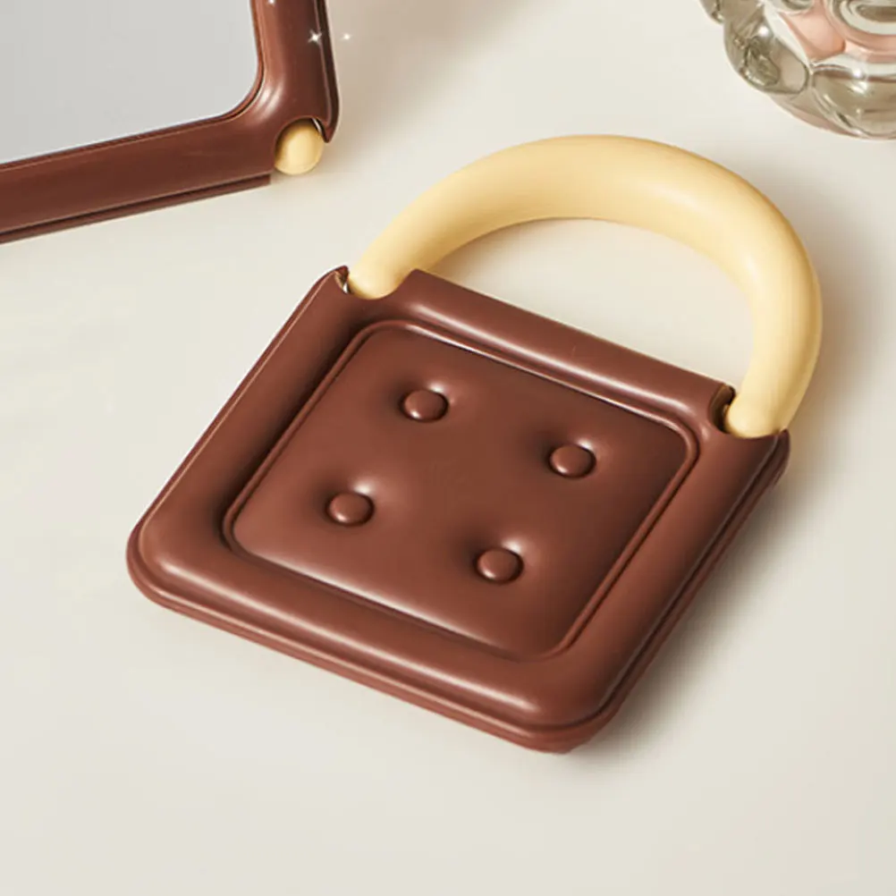 مرآة مكياج بحامل قابل للتعديل لسطح المكتب، مرآة قابلة للطي، تصميم محمول مستوحى من الشوكولاتة، طراز قديم فضي #3