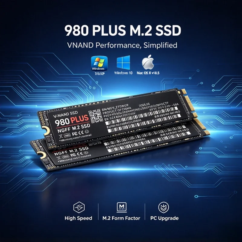 980 PLUS NGFF SSD M.2, SATA 3 Inside Solid State Drive, 4TB/2TB/500GB/1TB, for Laptop, Desktop, Computer.