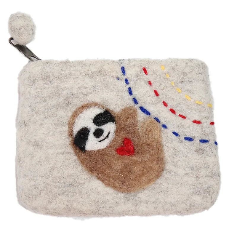 Coin Purse Wool Felt Handmade Poking Small Wallet Animal Prints Women Earphone Shortage Bag Large Capacity Children Gift