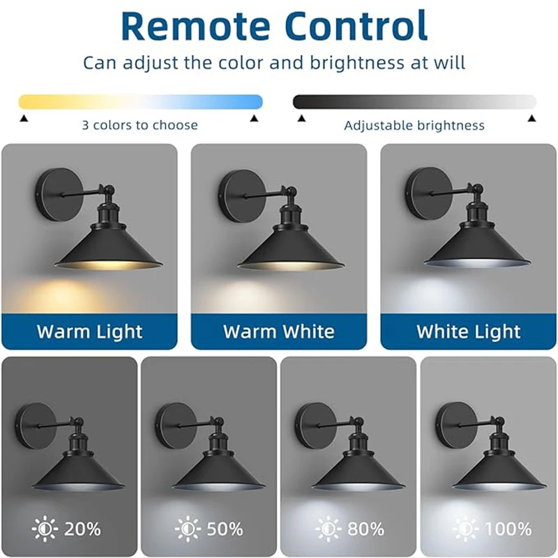 Applique murale sans fil, Rechargeable, variable, ampoule détachable, télécommande Rontrol, couleur rvb, Design Vintage pour chambre à coucher, chambre