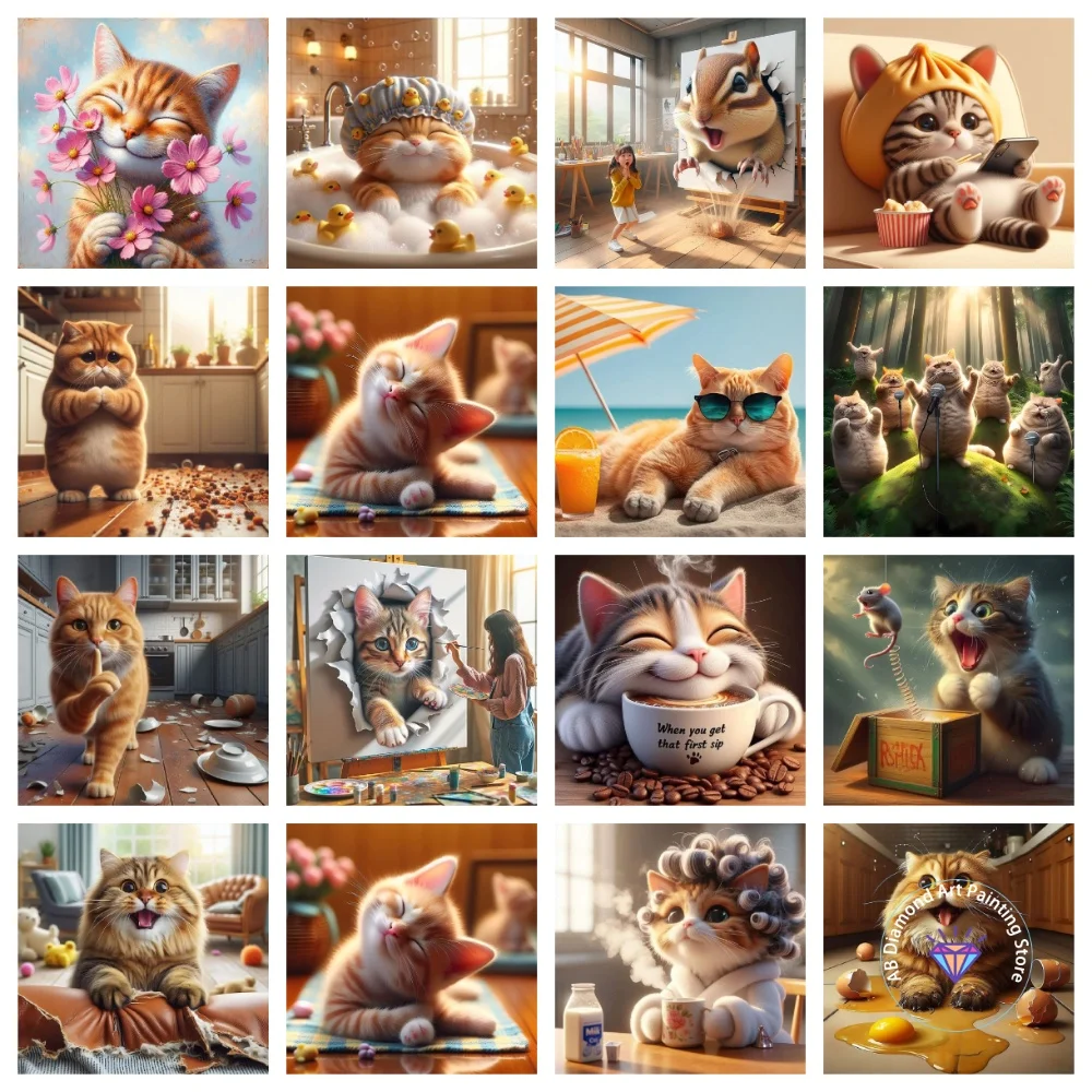 

Cat Cute Animal AB Diamond Painting Kit Square Round Diamond 5D DIY Cross Embroidery Handmade Art Exquisite Gift Home Decor