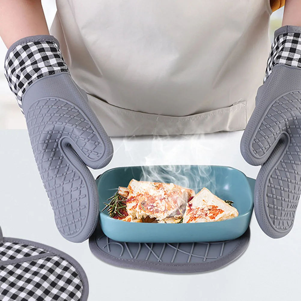 

1 комплект, сверхмощные изолированные варежки для духовки с держателем для кастрюли, термостойкие кухонные перчатки для выпечки, приготовления пищи, барбекю, гриля