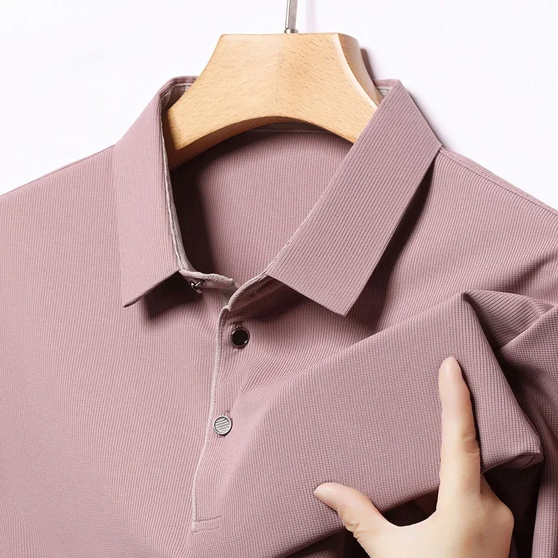 

2026 New Men's Business Casual Short Sleeved Shirt Solid Color Polo Shirt Fashionable Breathable Comfortable Versatile Top Polo