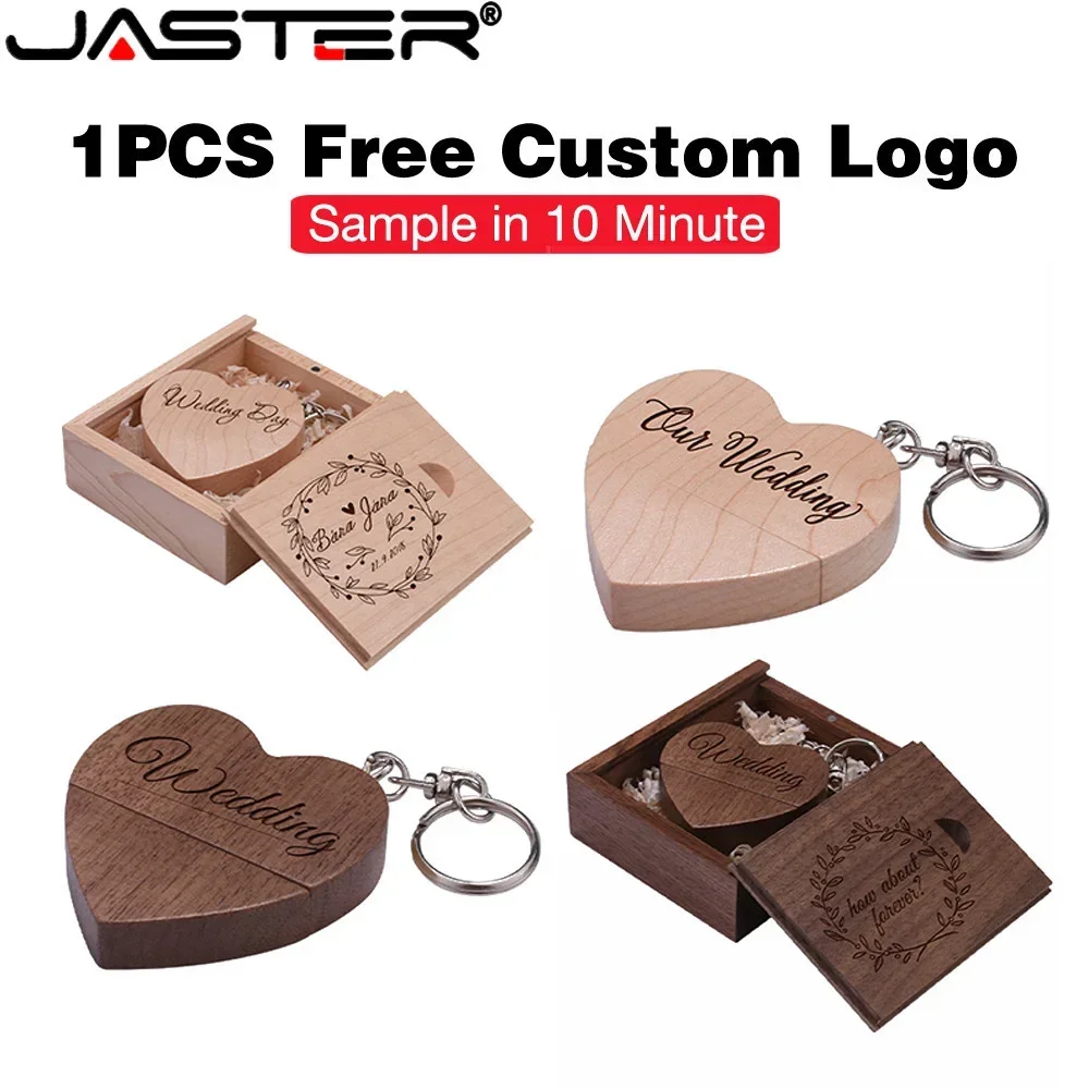 

JASTER ( 1 PCS Free logo) USB 2.0 Flash Drive 64GB love Heart Laser engraving Memory stick 32GB wedding gift Pen drive 16GB