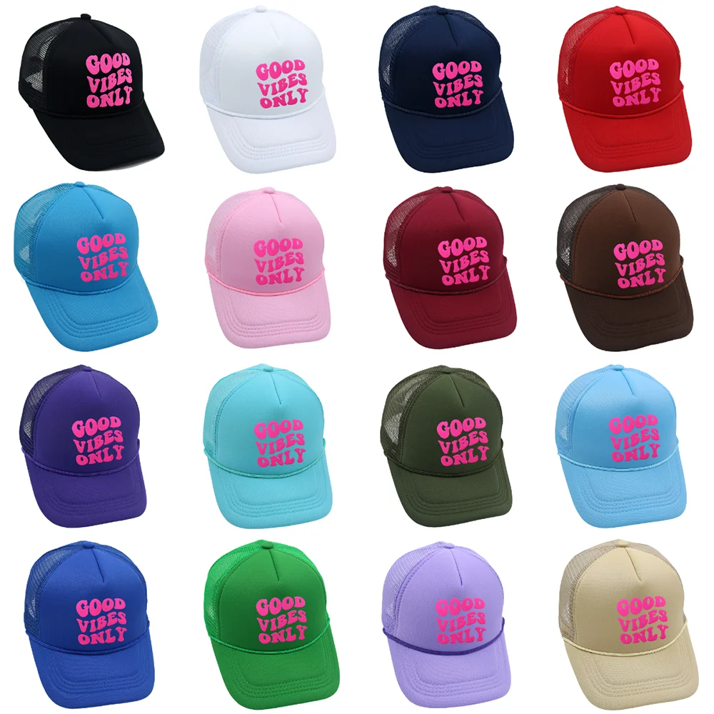 GOOD VIBES ONLY Trucker Hat High Quality 3D Foam Printing Baseball Cap Summer Beach Woman Mesh Cap Adjustable Buckle Unisex