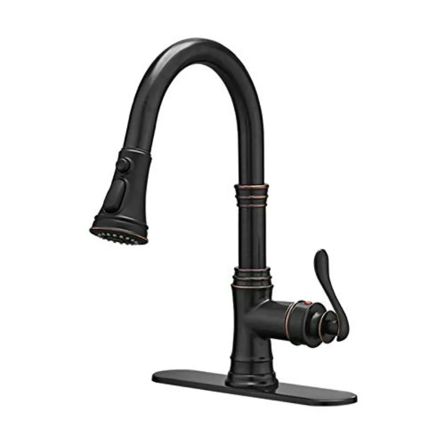

Oil Rubbed Bronze Kitchen Faucet with Pull Down Sprayer 3 Spray Modes Single Handle High Arc Kitchen Sink Faucet with Deck Plat