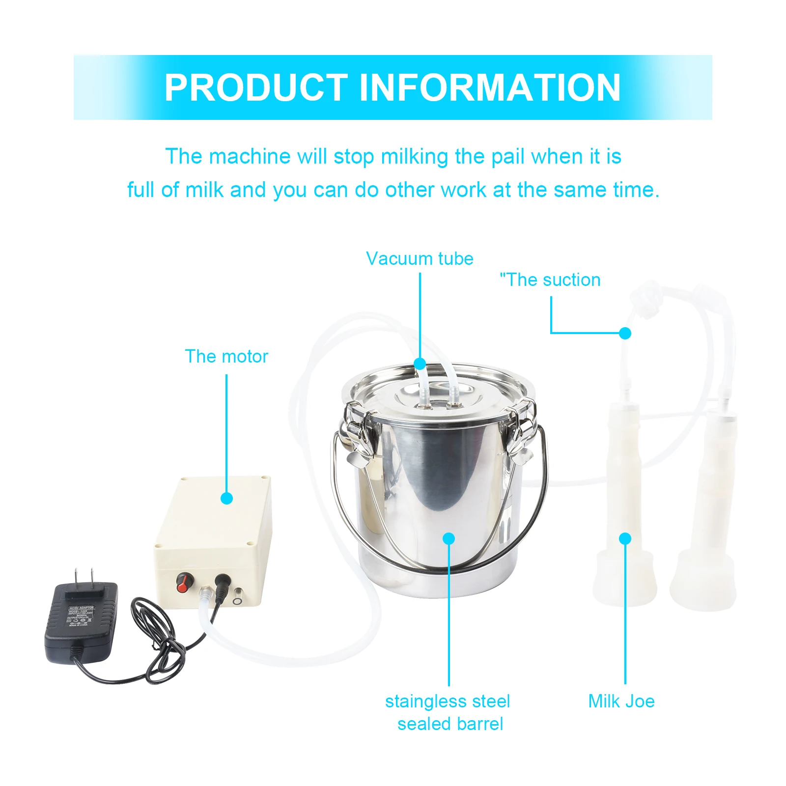 3L Electric Milking Machine For Cattle Goat Pulse Milk Machine Stainless Steel Bucket Milker Vacuum Pump Farm Livestock Tool