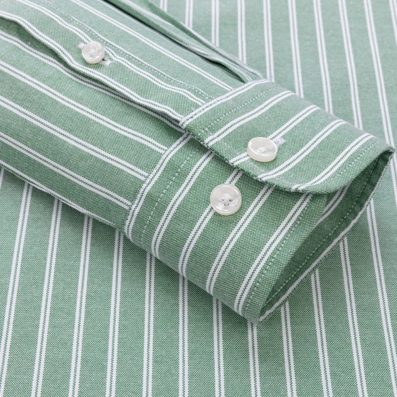 Easy Care Long Sleeve Shirt Men Cotton Oxford Casual Shirts Single Pocket Classic Stripes Men Shirt Long Sleeve Slim Fit Cotton