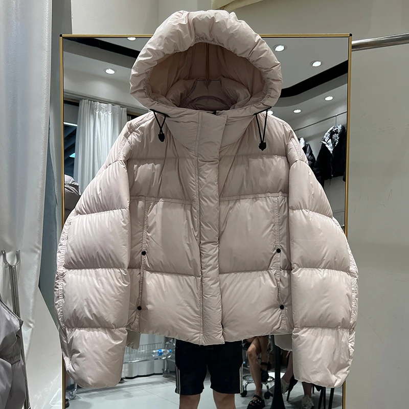 Neue Frauen Weiße Ente Unten Parka Verdickt Mode Winter Puffer Unten Jacke mit Kapuze Lose Warme Mantel Brot Mantel