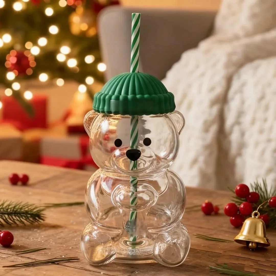 

Новый стакан с милым медведем и соломинкой, многоразовое стекло, подходит для кофе, чая с молоком и коктейльной посудой, подарков для дома и офиса