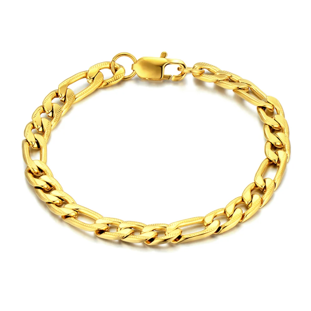 Braccialetto a catena a maglia Punk Figaro 21cm oro argento colore acciaio inossidabile 7mm catene a mano per donna uomo regalo di gioielli per