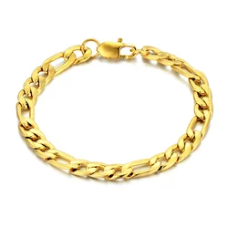 Braccialetto a catena a maglia Punk Figaro 21cm oro argento colore acciaio inossidabile 7mm catene a mano per donna uomo regalo di gioielli per feste di moda