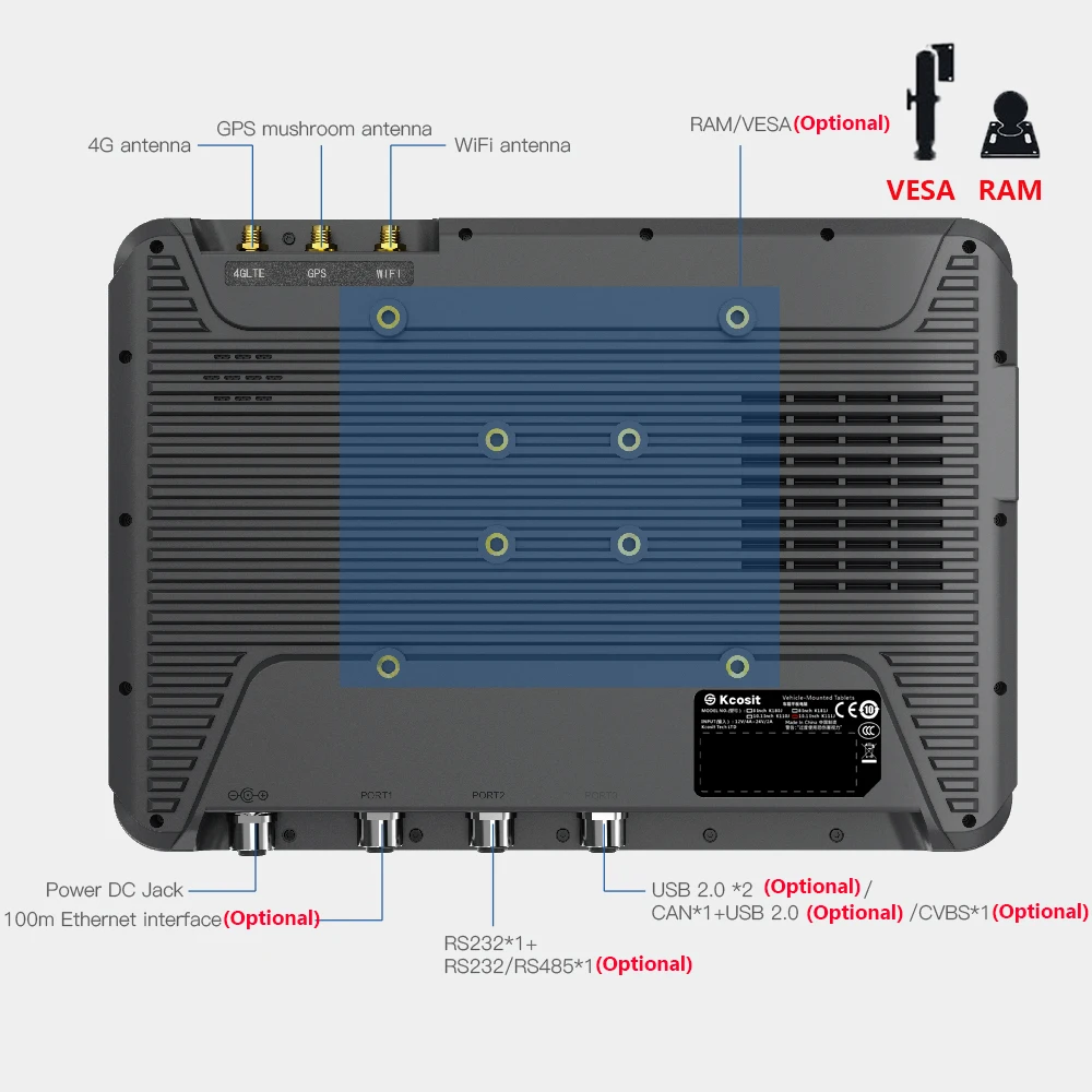 Kcosit K111J แอนดรอยด์แท็บเล็ต PC เครื่องเล่น MDT รถยก10.1นิ้ว MT6789 4GB RAM 4G LTE CAN BUS CVBS