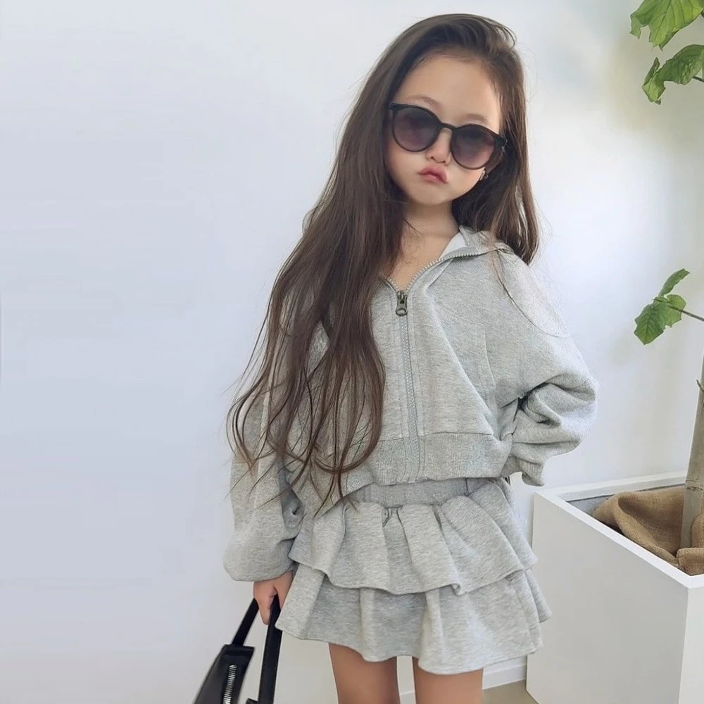 Autumn and Winter Japanese Girls Skirt Set Children Hoodies Fluffy Pumpkin Skirts Woolen Shorts Skirts Two Piece Set