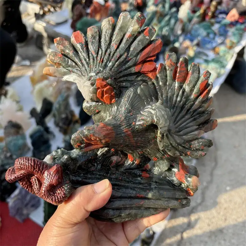 Natural Blood Stone Eagle Carving Energy Gem Reiki Healing Home Decoration Holiday Gift Collection 1pcs