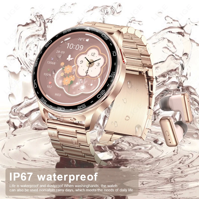 LIGE New TWS Smartwatch Earphone 2 In 1 Men Watches with Earbuds Strong Sound Effects Music Lover Waterproof Ladies Smartwatch