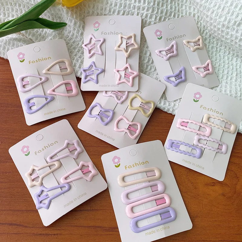 4pcs baby hair clips sweet dreamy pink purple system basic oil drop bb clip hair clip bangs clip girl hair accessories