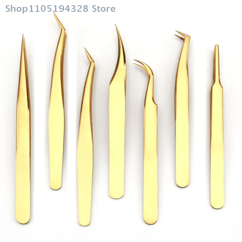 [MP]1Pcs Professional Eyelashes Tweezers High Precision Stainless Steel Straight And Curved Dual-End Design Anti-static Tweezers
