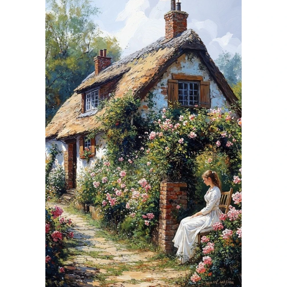 

500/1000/1200/2000 PCS Jigsaw Puzzles Woman Chair Daze Scenery Family Activity Games for Gameroom Bedroom Home Decor
