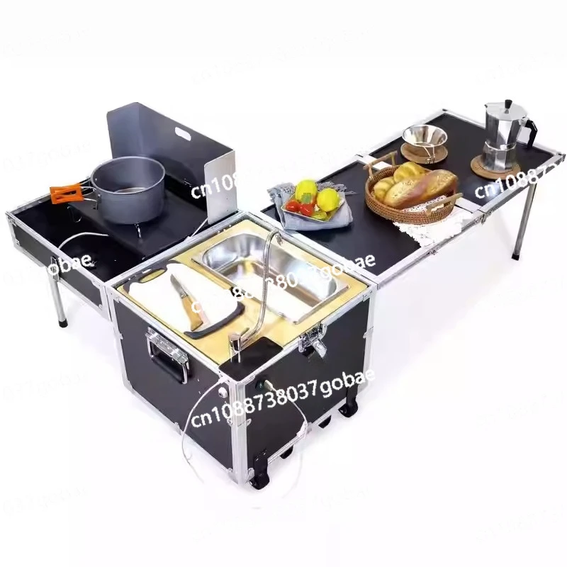 Mobile kitchen full-featured accompanying small kitchen box camping picnic stove folding table