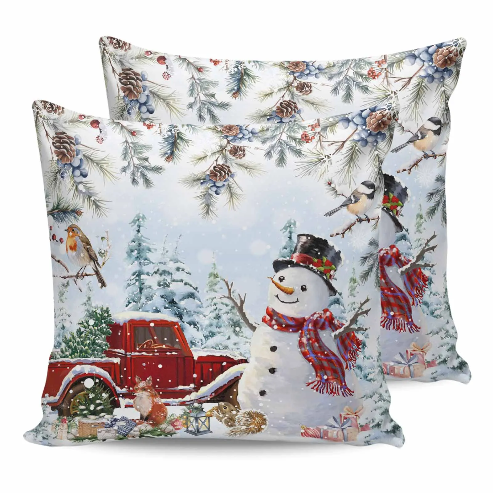 Christmas Berry Fir Tree Robin Truck Gift Squirrel Tree 2/4PCS Outdoor Waterproof Cushion Cover Home Decor 45/50cm Pillow Case