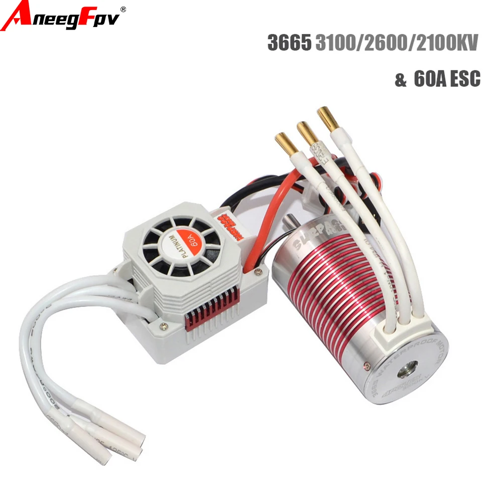 Platinum Waterproof Brushless Motor for RC Car, Rock Crawler 3665 3100KV 2600KV 2100KV 60A ESC 1/10