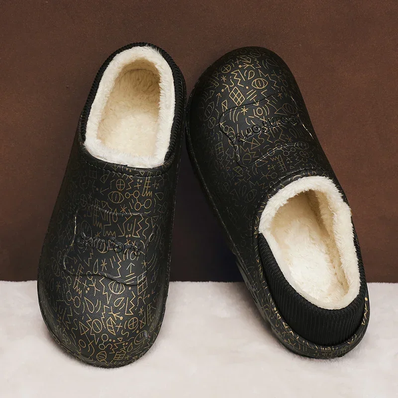 Slippers Men's Plush Home Slipper Female Winter Warm Slippers Women Thick Bottom Waterproof Shoes Men Indoor Non-Slip Footwear image 4