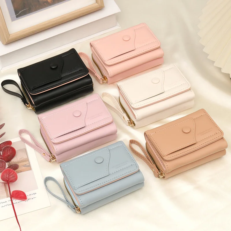 Fashionable Short Women's Tri Fold Korean Wallet Student Cute Zip Zero Purse