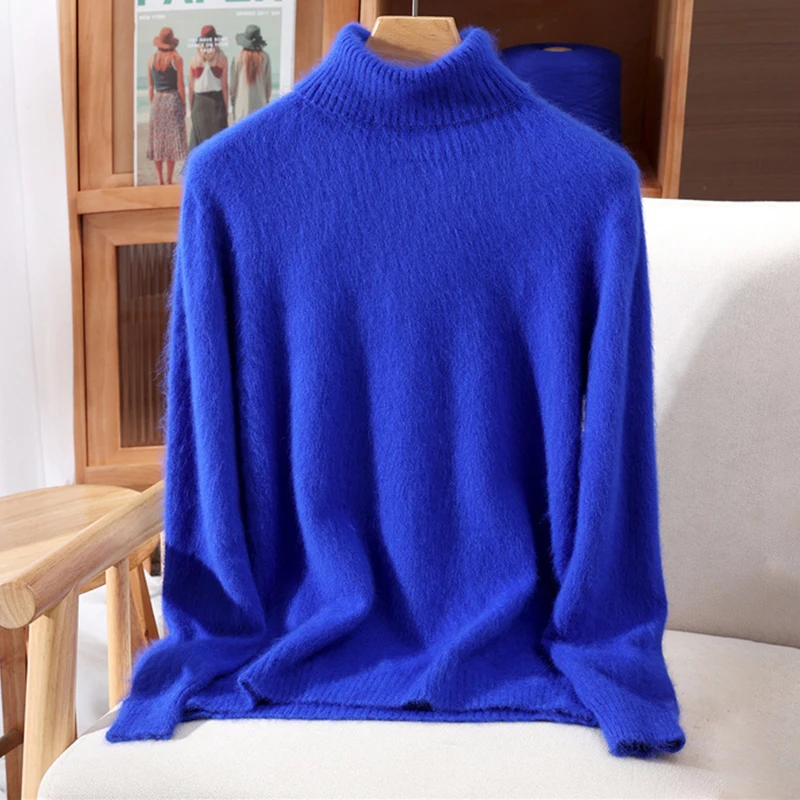 เสื้อสเวตเตอร์ผู้หญิงใหม่ปี 2025 ผ้ามิงค์แคชเมียร์ 100% เสื้อพูลโอเวอร์แขนยาวถักไหมพรม สีสันสดใสสำหรับฤดูใบไม้ร่วงและฤดูหนาว เสื้อทรงหลวมระดับไฮเอนด์