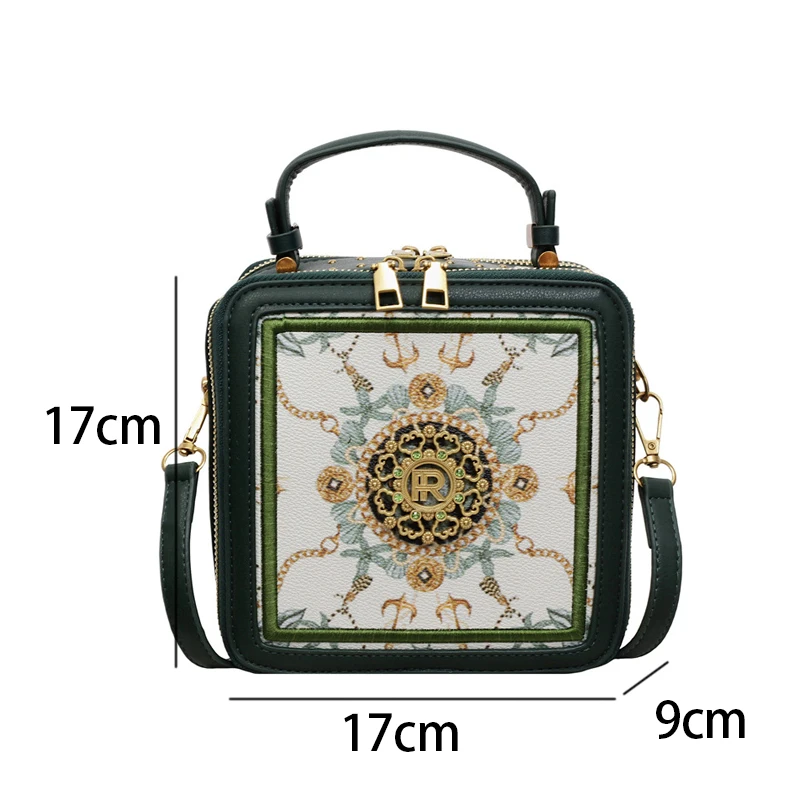 Exquisite bedruckte Umhängetasche, quadratische Damen-Box-Handtasche, Colorblock-Sling-Bag, Messenger-Tasche für den Arbeitsweg und zur Aufbewahrung von Kosmetika – Detail 1