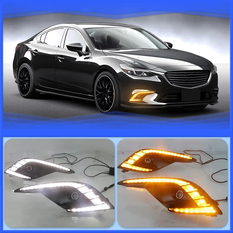 

2Pcs LED For Mazda 6 Atenza 2016 2017 2018 Daytime Running Light LED DRL fog lamp Driving lights Yellow Turn Signal Lamp