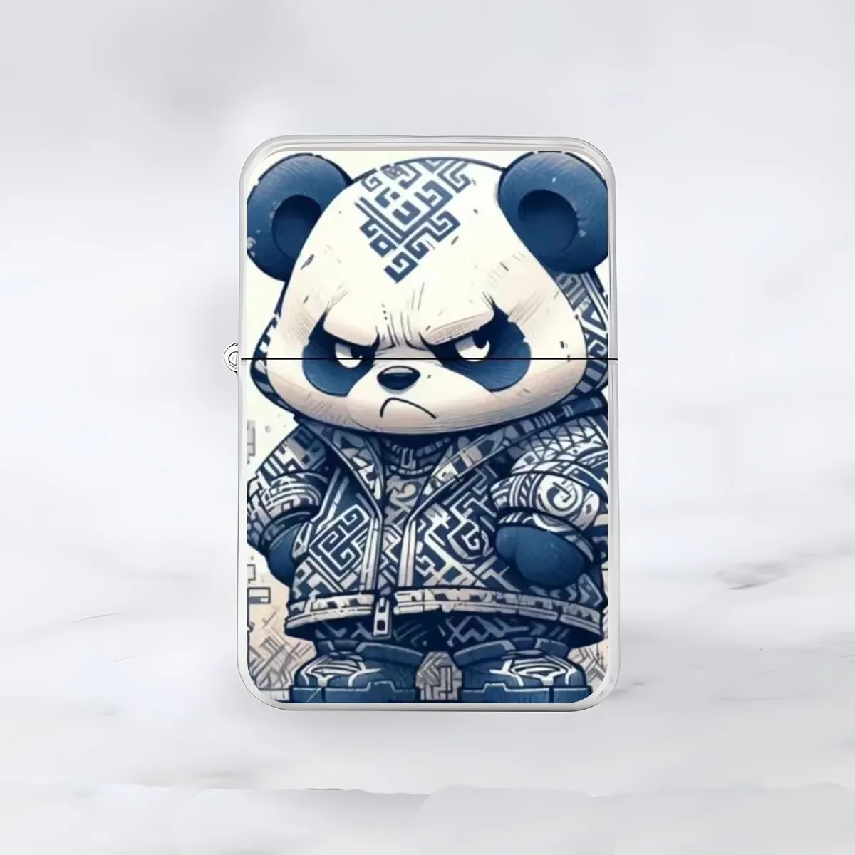 Cute Blue and White Porcelain Panda Lighter Metal Windproof Kerosene Lighter INS Wind Blue and White Lighter Gift