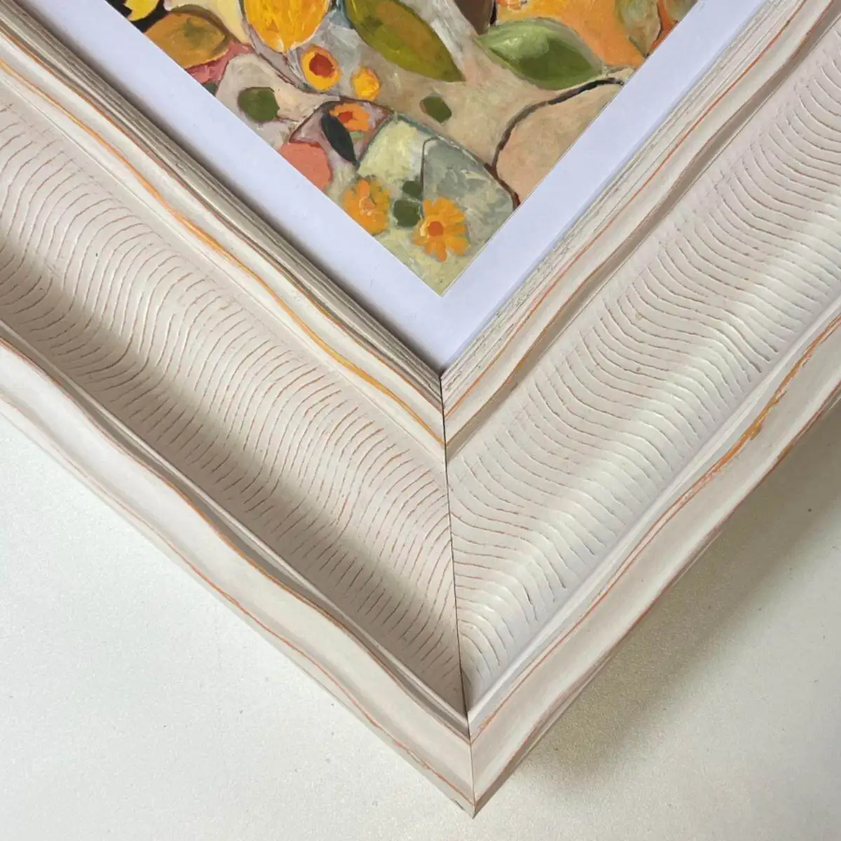 8.5cm Vintage Distressed Off-White Solid Wood Frame | Ribbed Textured Square Gallery Frame for Small Oil Paintings & Art Display