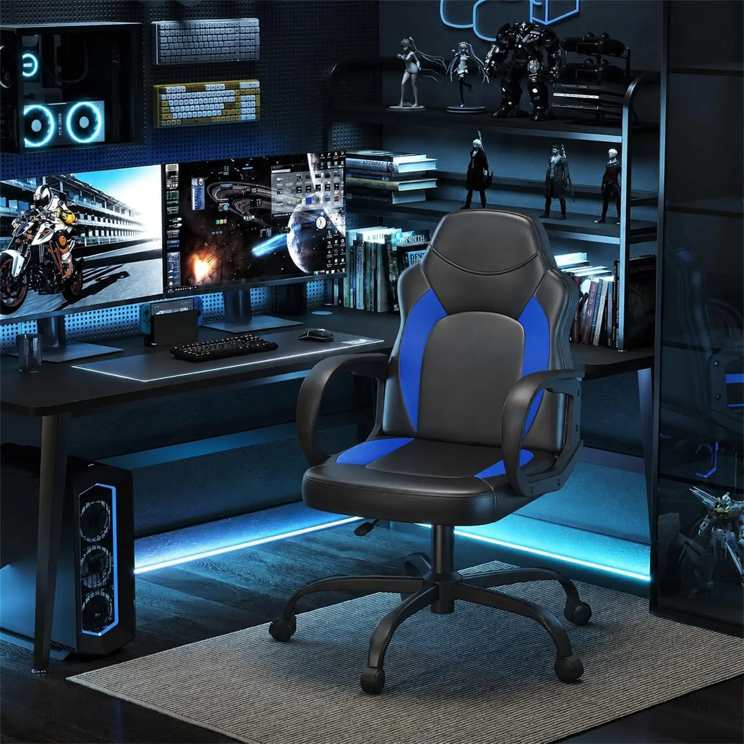 Computer Gaming Chair, Ergonomic Video Game Chair, PU Leather, Blue