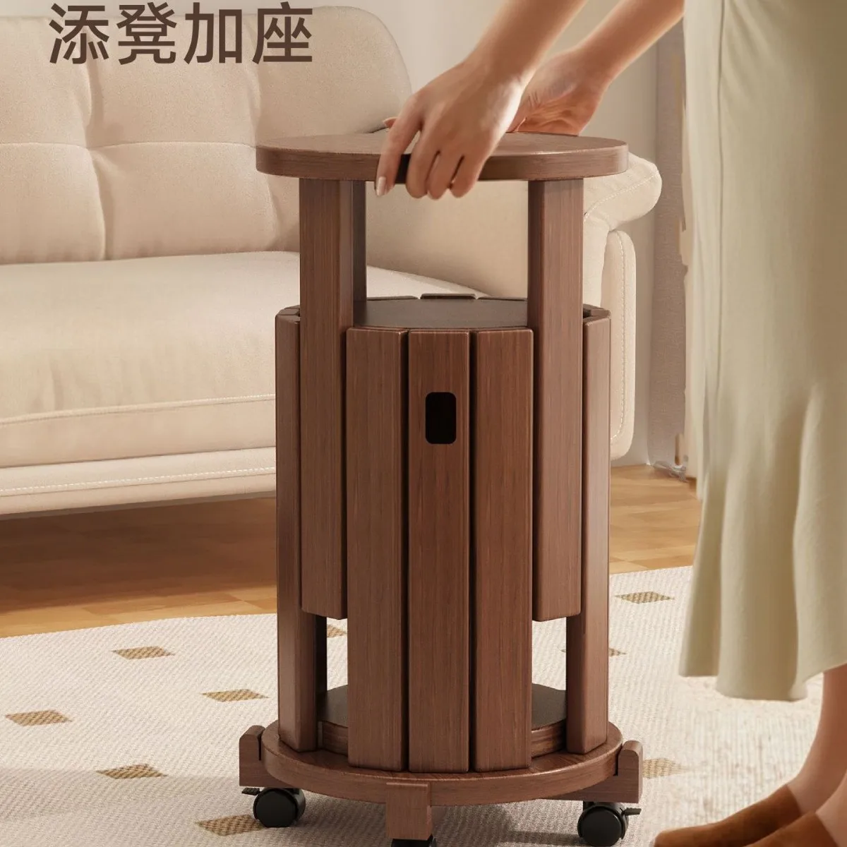 4-in-1 Storage Stackable Stool Combination Stool Solid Wood Stool with Stackable Design and Casters Guest Reserve Stool