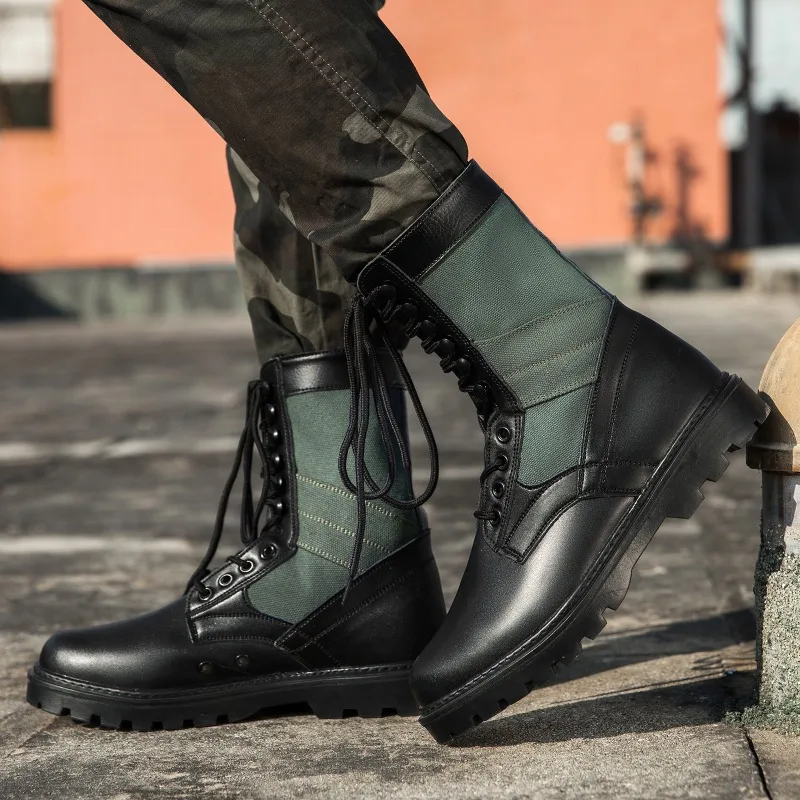 

2025Men's High-top Boots High Quality Leather Casual Boots Breathable Canvas Boot Lace Up Desert Ankle Boots for Men Hiking Boot