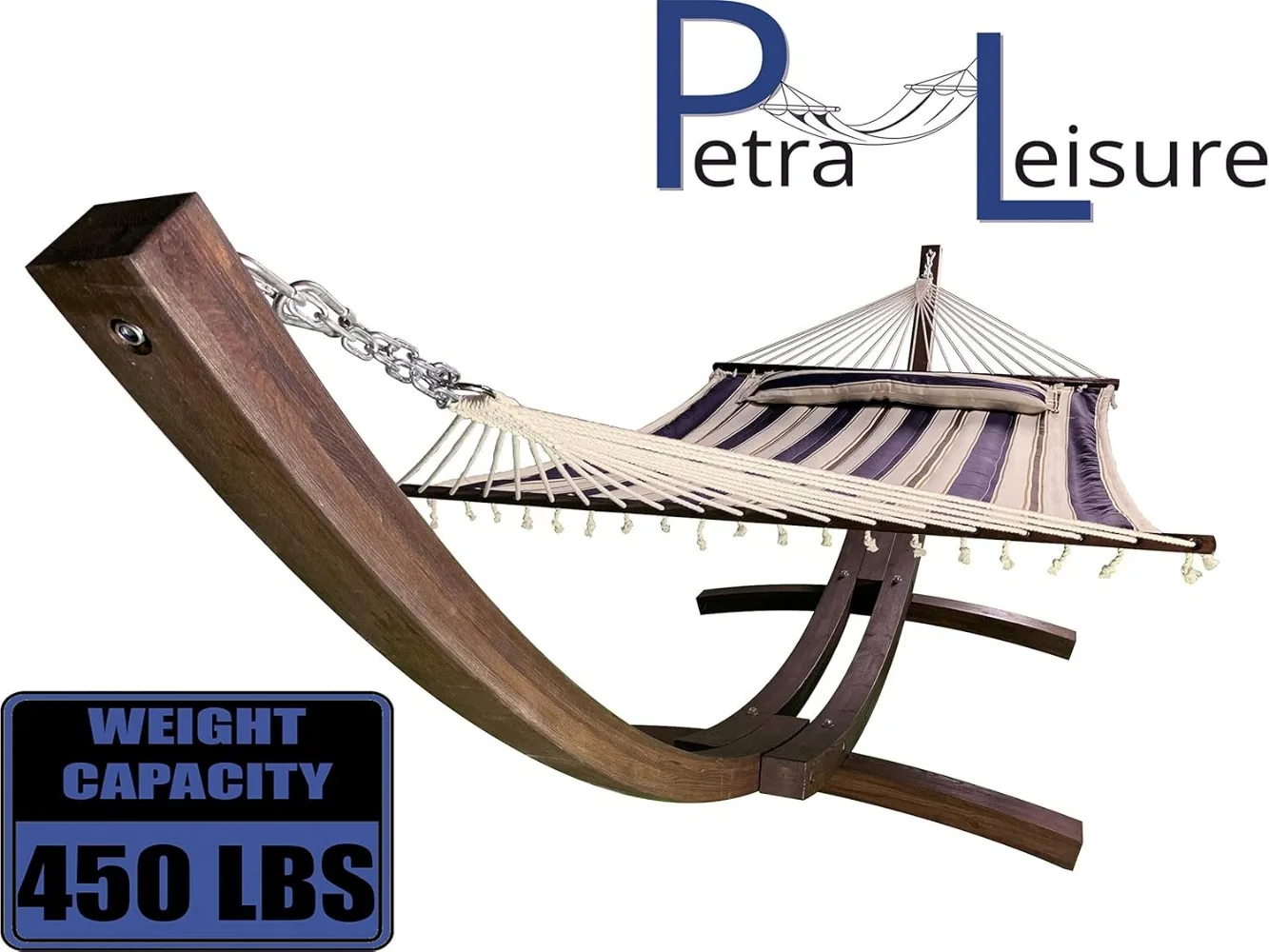 Wooden Arc Hammock Stand + Deluxe Quilted Double Padded Hammock Bed w/Pillow. 2 Person Bed. 450 LB Capacity