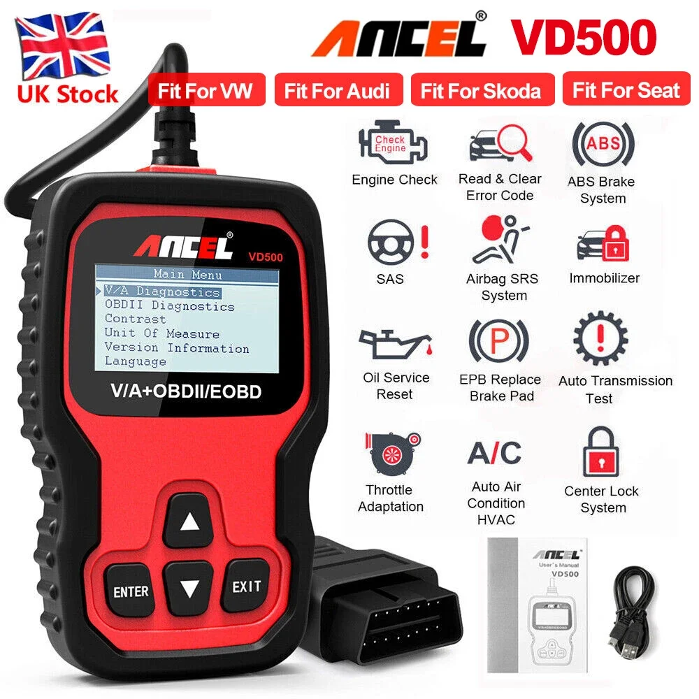 Code Reader ABS SRS EPB Oil Diagnostic Tool ANCEL VD500 OBD2 Scanner Fit For VW Volkswagen VW Audi Skoda Seat Check Engine Light