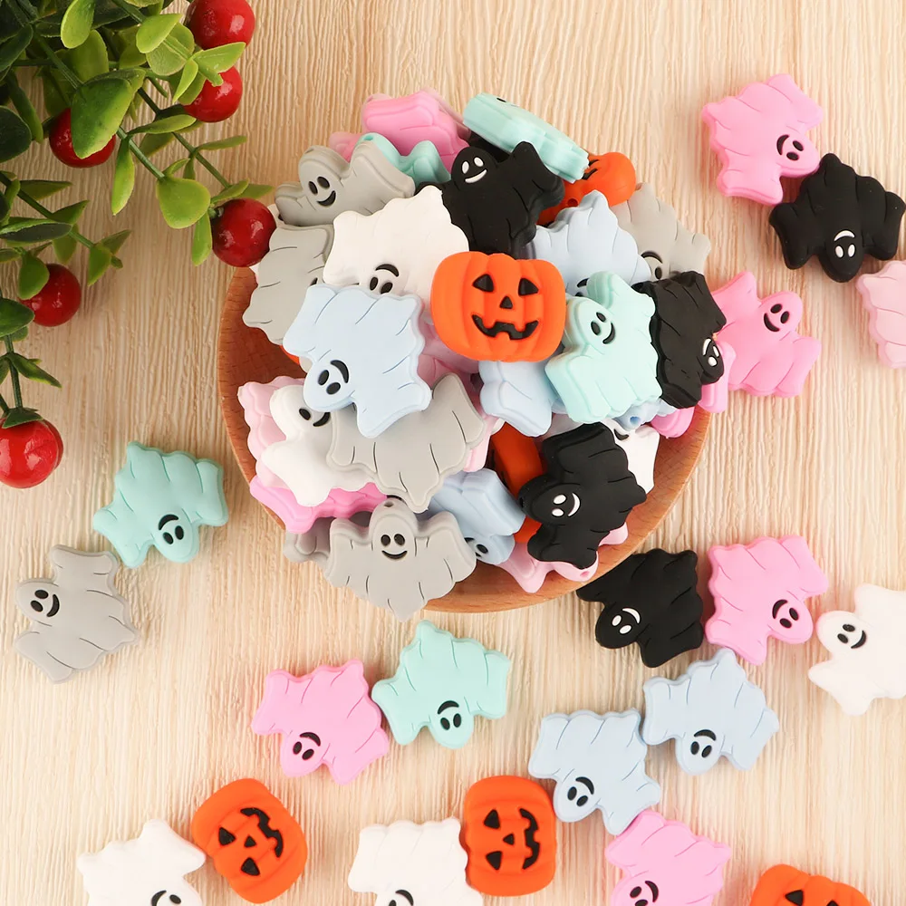 

5-10 Pcs Halloween Silicone Beads Ghost Reaper Pumpkin Food Grade DIY Pacifier Chain Teeth Chew Beads Baby Toys