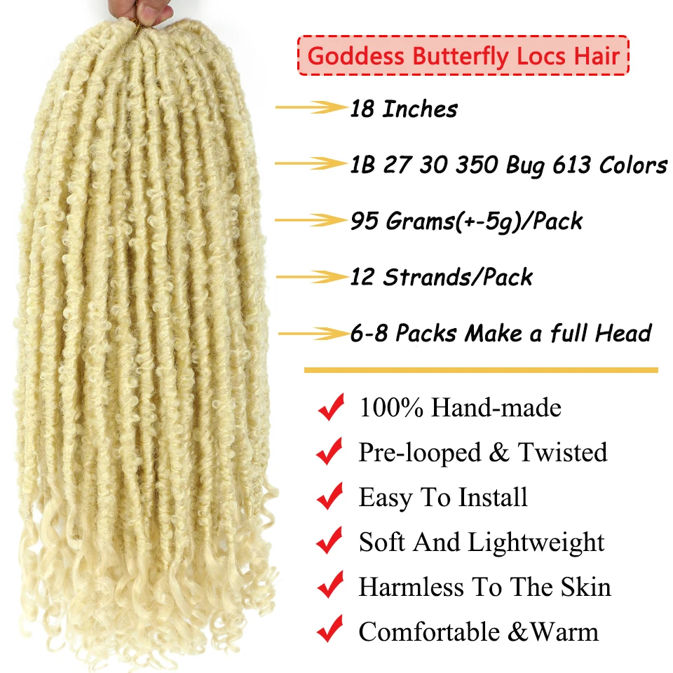 New Arrival Butterfly Locs Crochet Hair 18 Inches Curly Ends Boho Goddess Butterfly Faux Locs Crochet Hair Soft Butterfly Locks