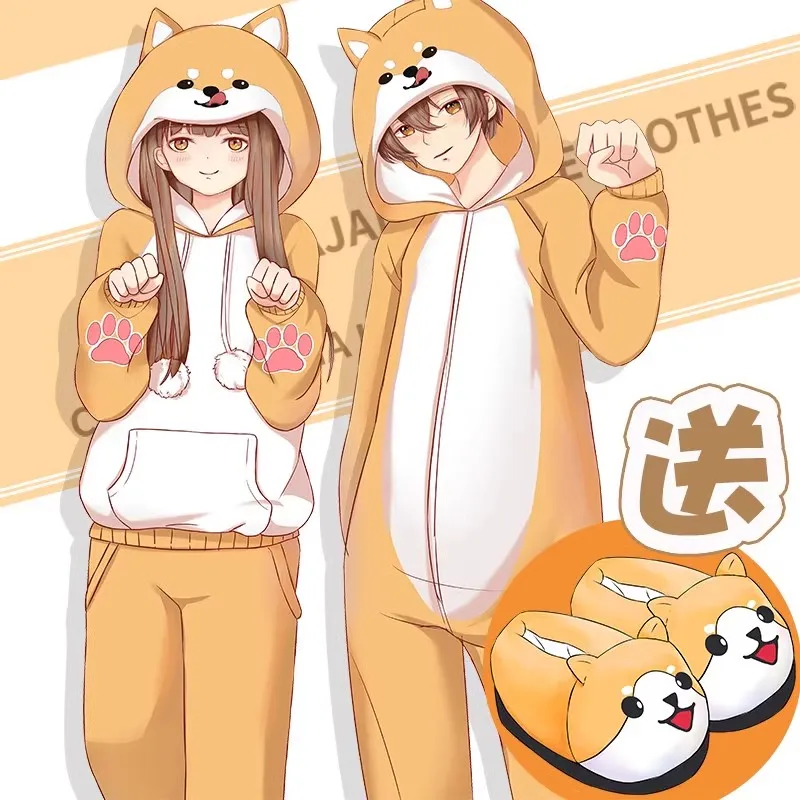 Kawaii Shiba Inu Pajamas Onesie Adults Kigurumi Corgi Hooded Sleepwear Plus Size Cute Anime Short Jumpsuit Women Men Nightwear