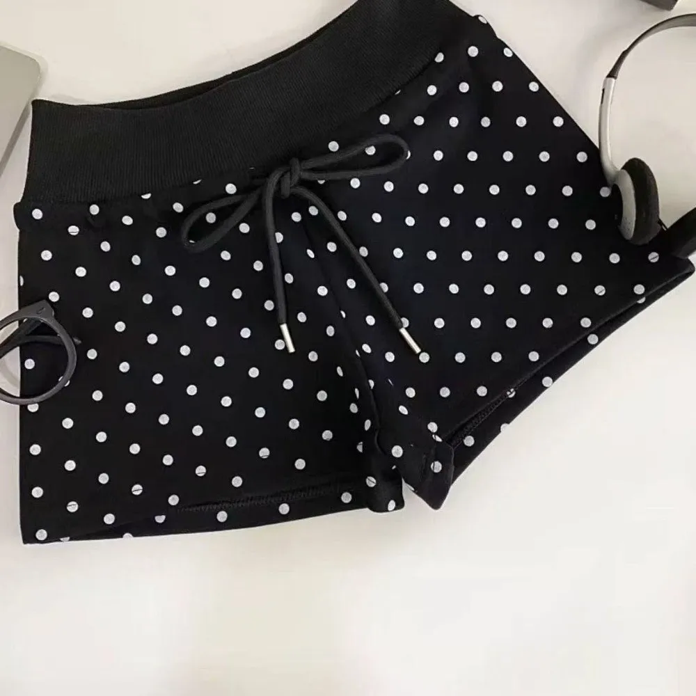 Easy Match Polka Dot Damen-Shorts mit Kordelzug an der Taille, schmale Passform, Kordelzug-Shorts, atmungsaktive Yoga-Shorts mit hoher Taille, Frühling und Sommer – Detail 8