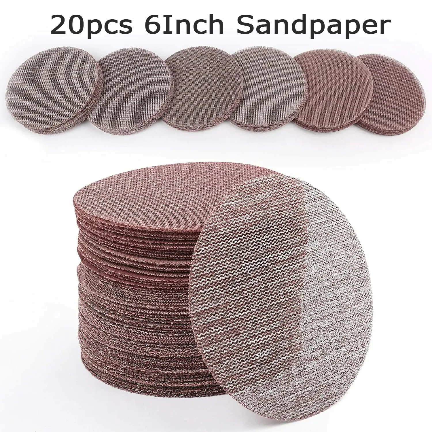 

20PCS 6Inch Sanding Discs 80 100 120 180 240 320 Grit Mesh Abrasive Dustless Sandpaper Assortment for Car Woodworking - Hook