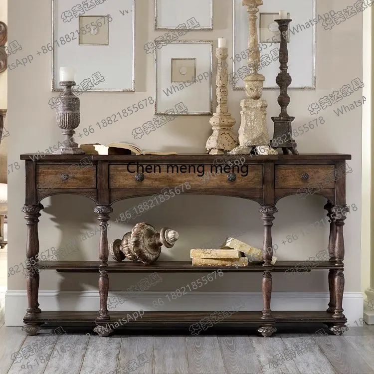 

American country solid wood entrance cabinet vintage old living room wall storage cabinet