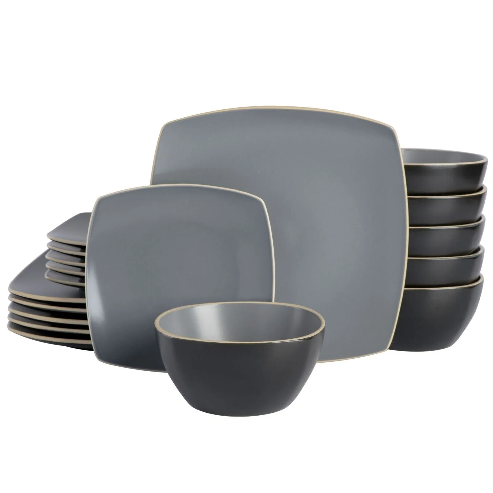 

US Gibson Soho Lounge Matte 18-Piece Stoneware Dinnerware Set - Grey